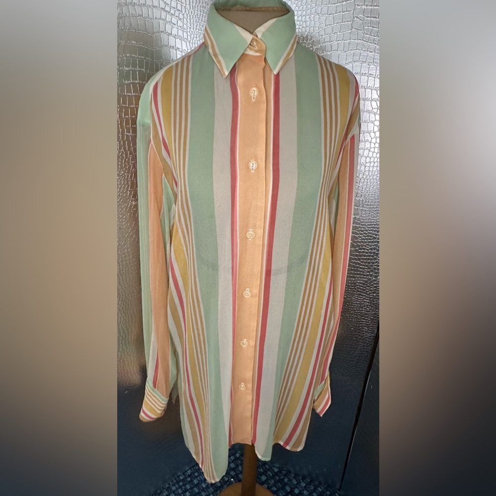 Oscar de la Renta Multicolor Striped Button Down Shirt Women Size 4 Vintage